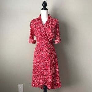 BOOHOO | Red Button Closure Wrap Dress